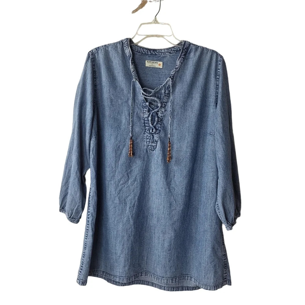 Ruff Hewn Large Blue 100% Cotton Lightweight Denim Pullover Tunic Top
